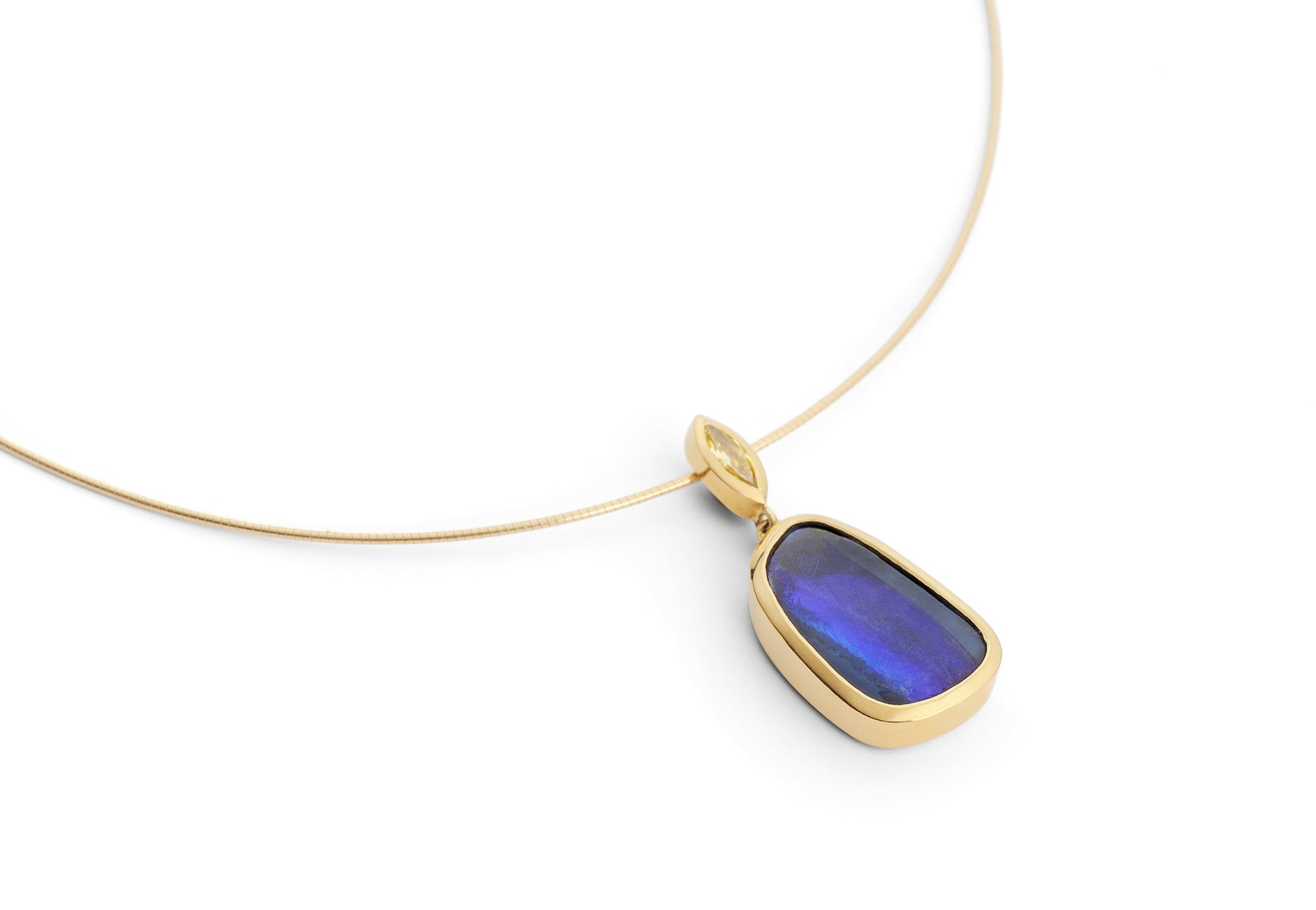 Black opal and yellow diamond 18ct yellow gold pendant