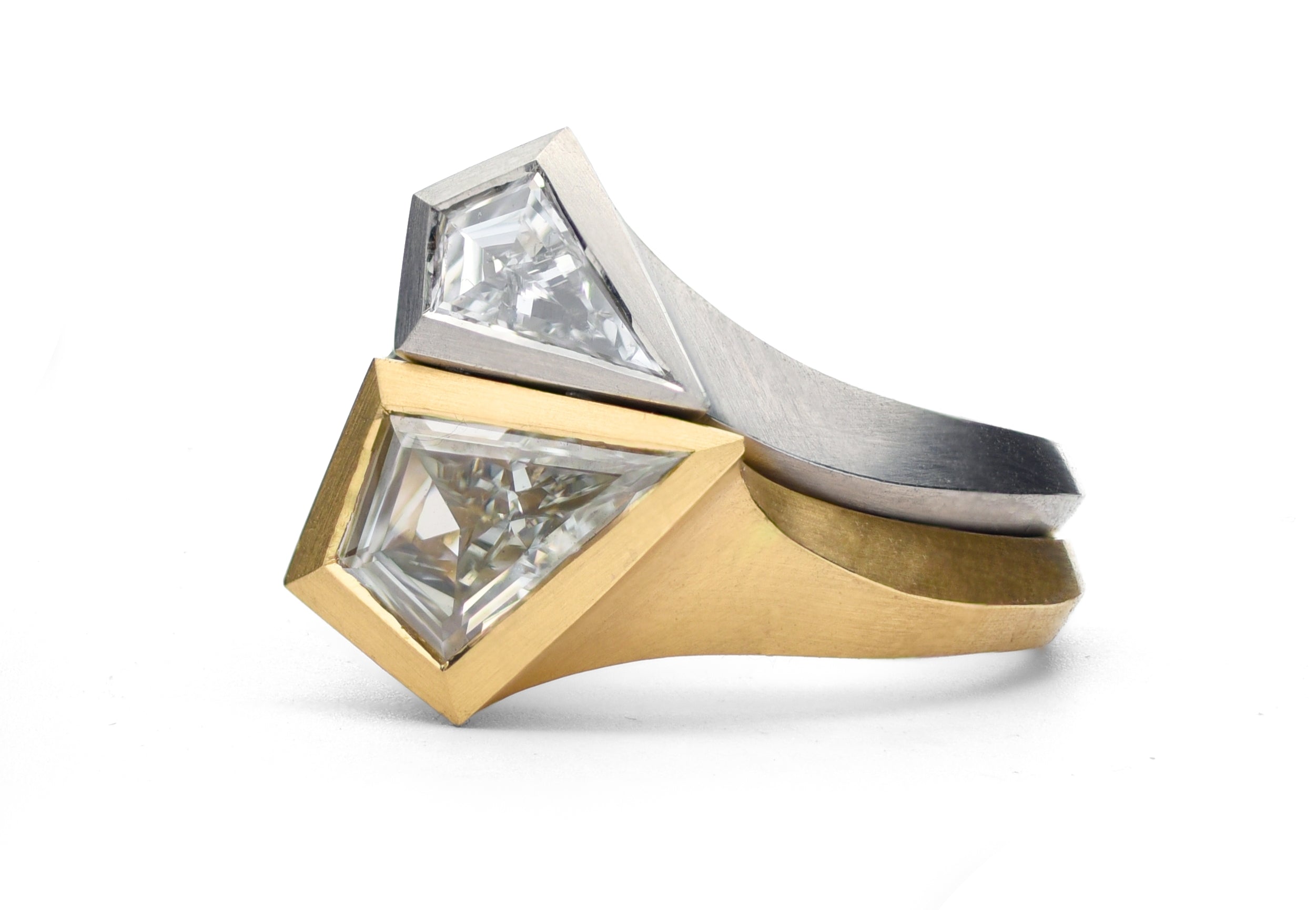 Aegis ring with 1.25ct kite shaped grey diamond