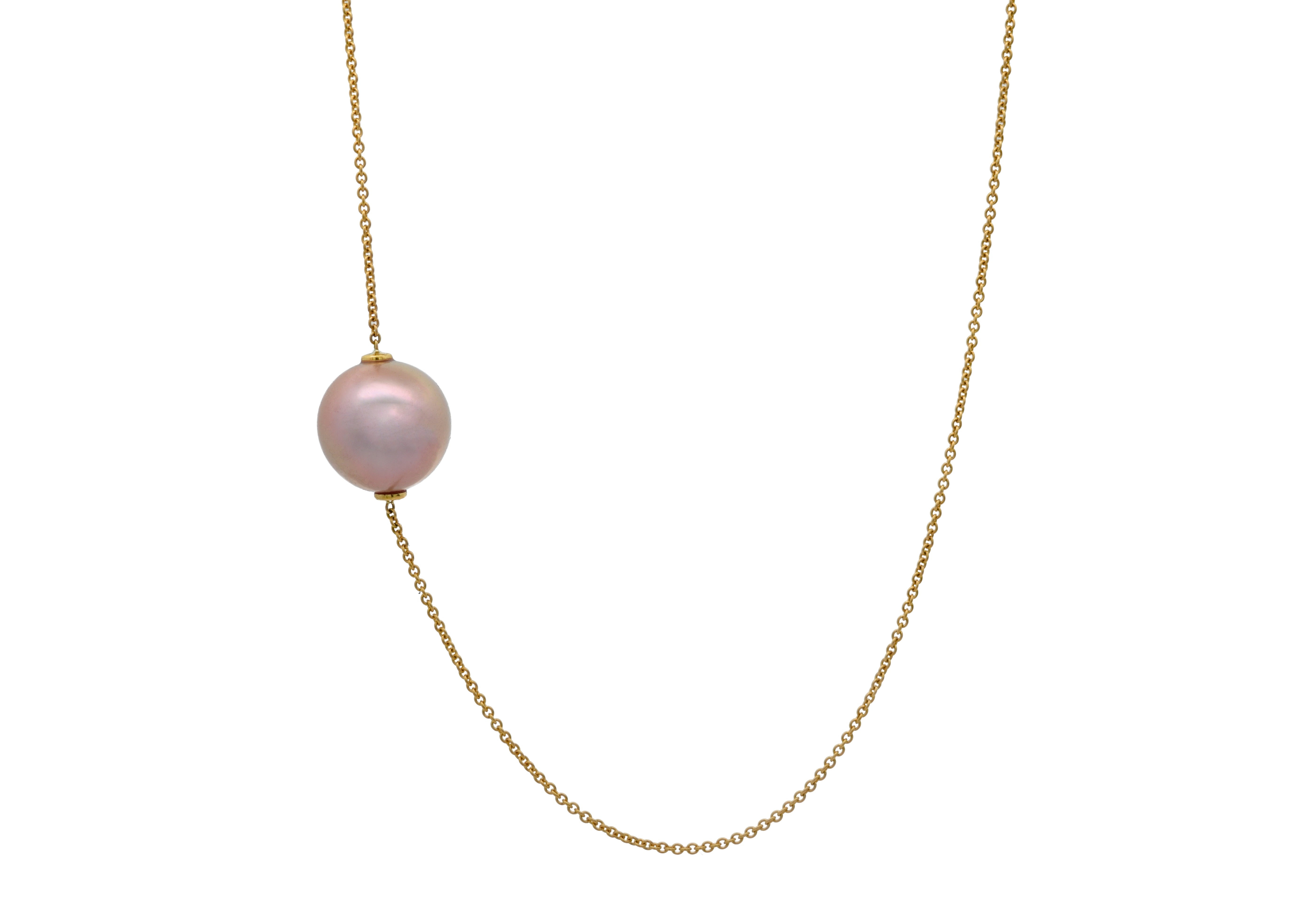 18ct yellow gold pink pearl necklace