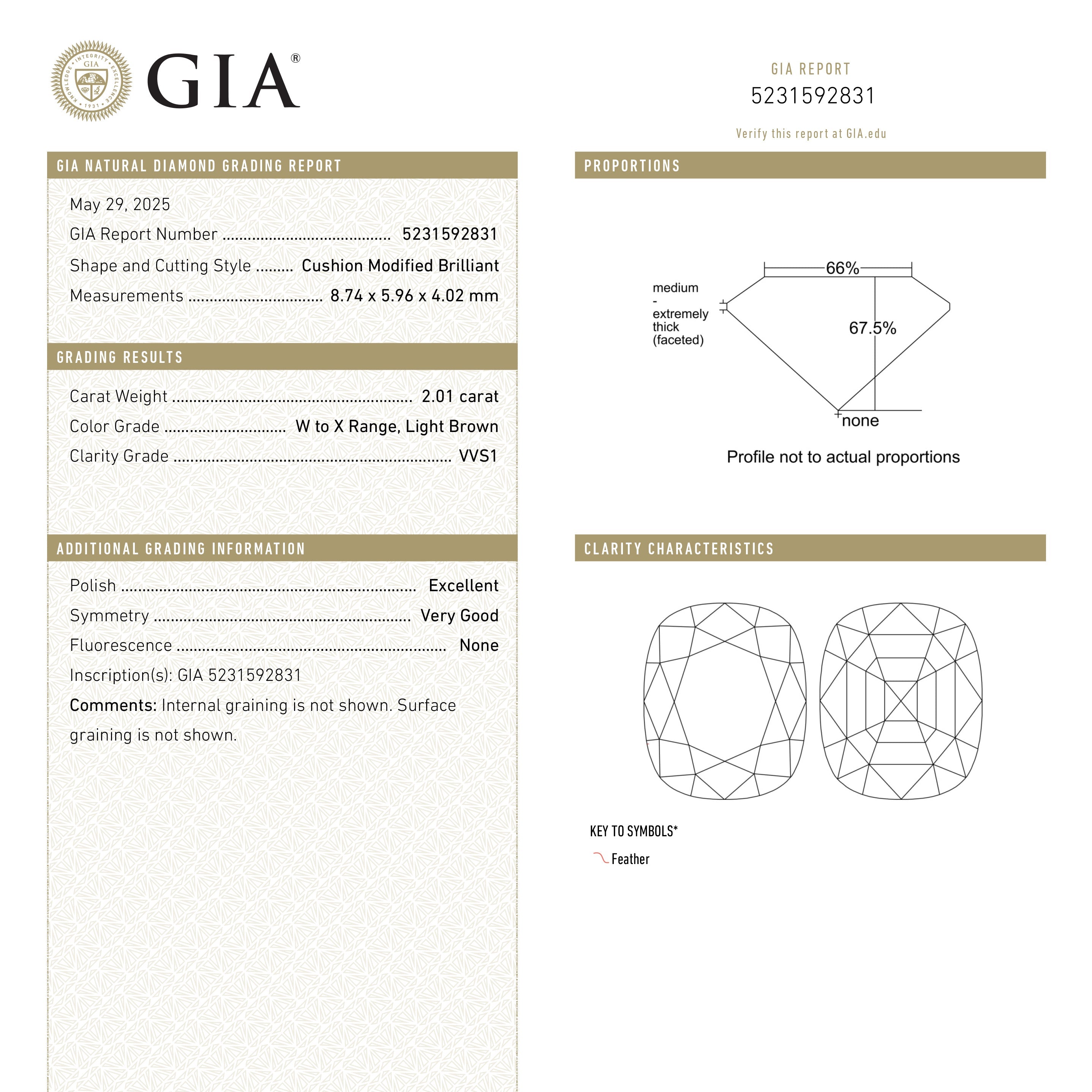 2.01ct 8.74x5.96x4.02mm GIA VVS1 W-X Cushion Brilliant 27090-01