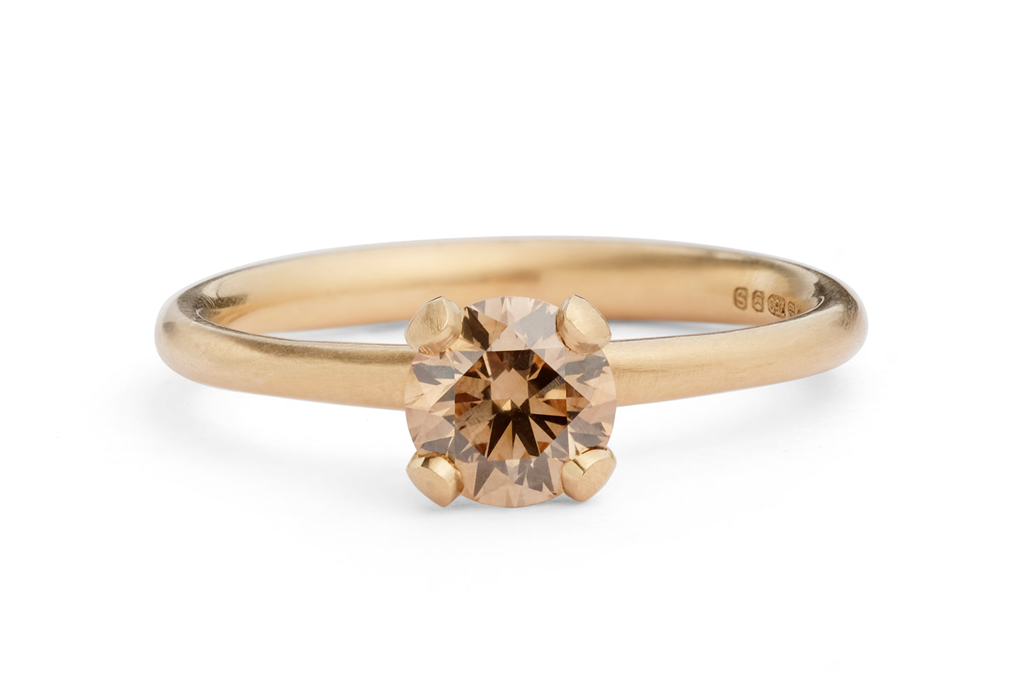 Modern 18ct rose gold 4-claw cognac diamond engagement ring