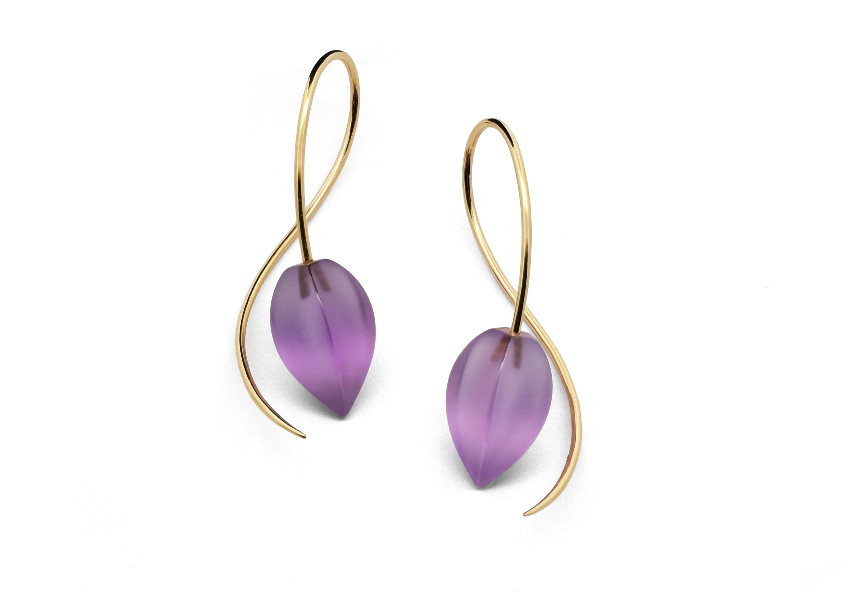 18ct Rose Gold Carved Amethyst Drop Earrings