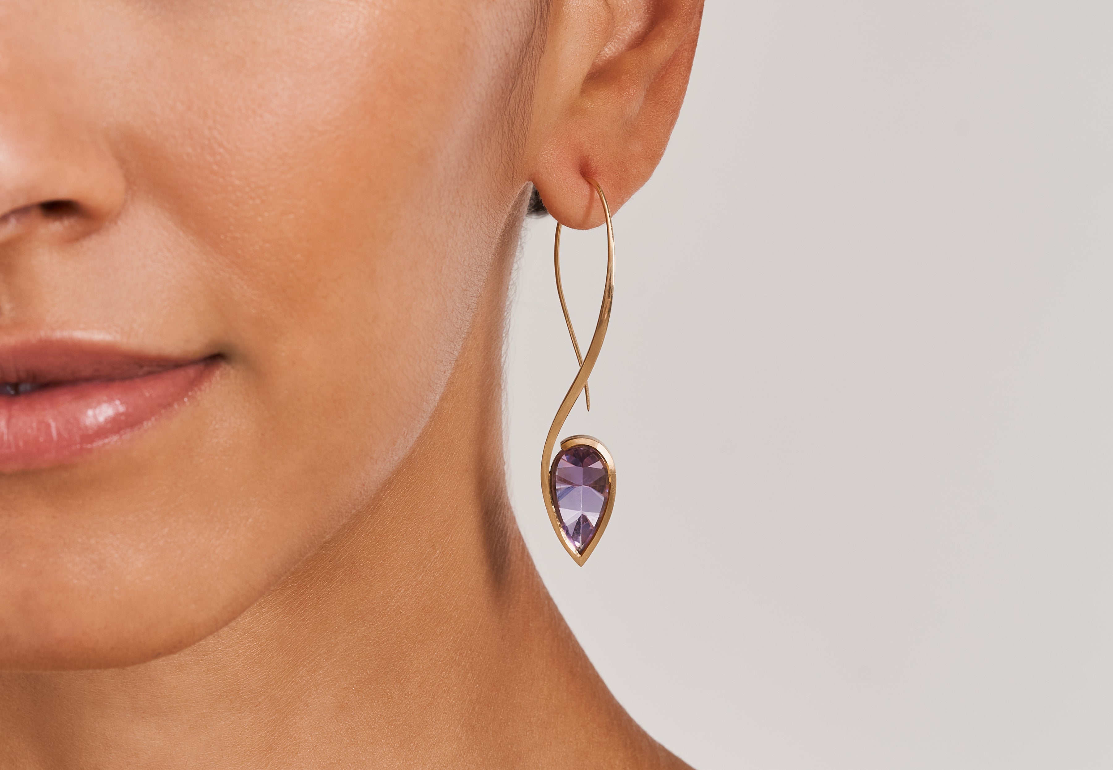 Forged yellow gold and amethyst earrings-McCaul