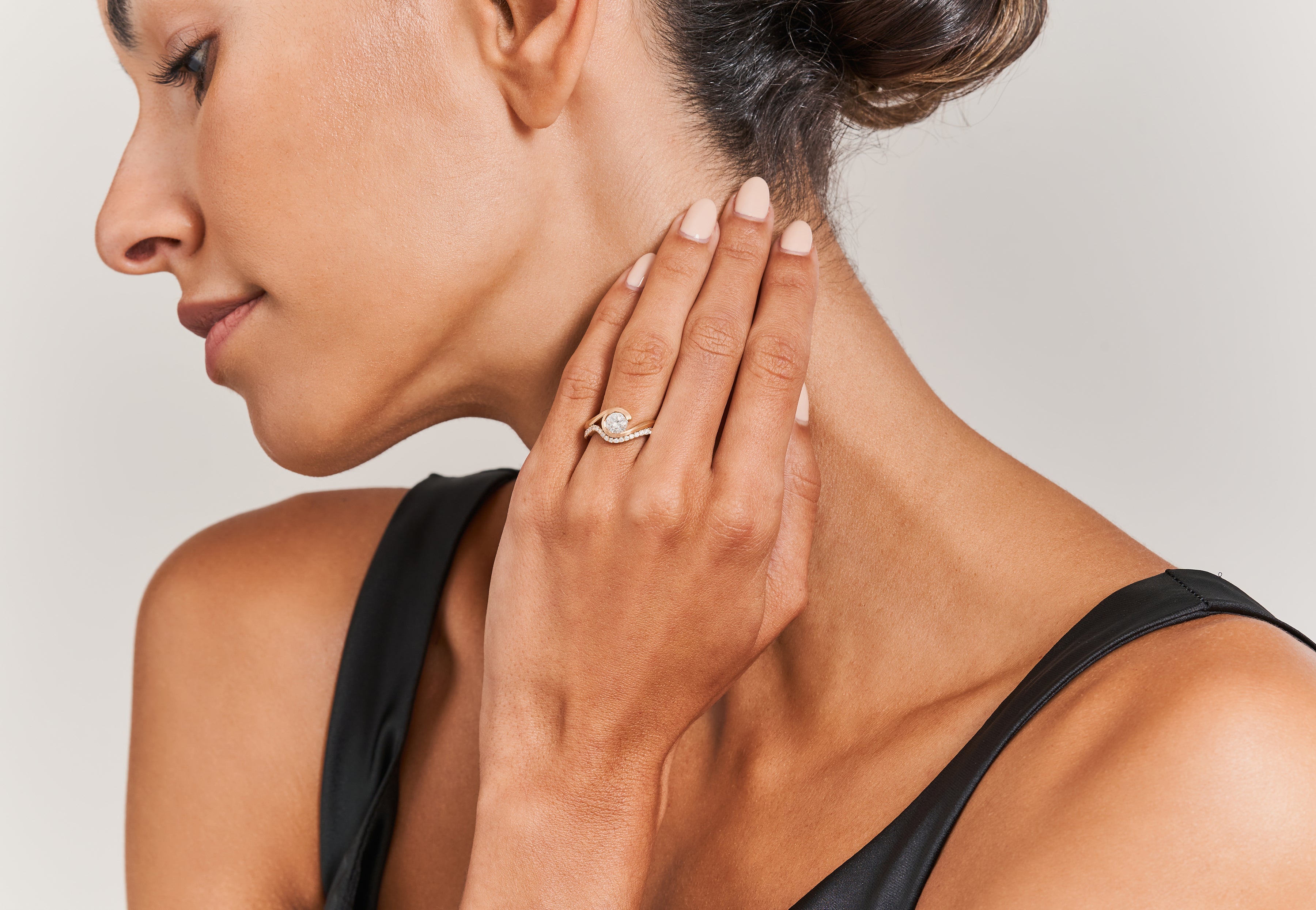 Diamond Set Soft Curve Fitted Wave Wedding Band