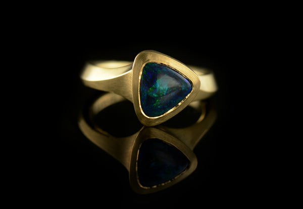 Opal and carved yellow gold Arris cocktail ring commission