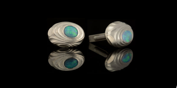 Opal and silver carved cufflinks