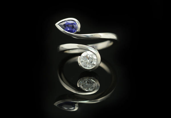 Two stone diamond and sapphire cocktail ring