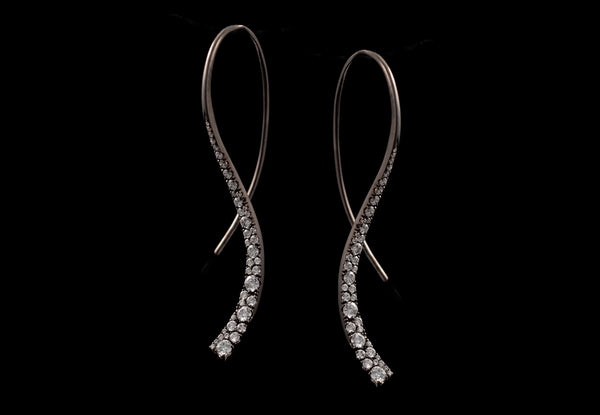 Black rhodium and diamond drop earrings