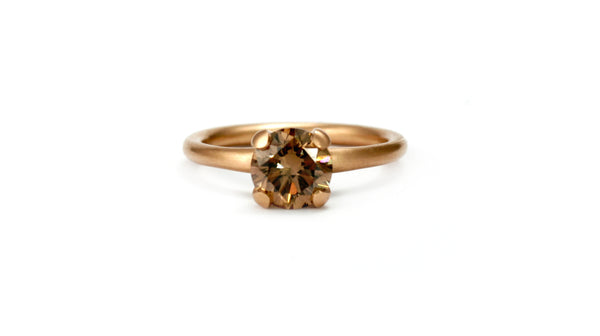 Cognac diamond 4 claw rose gold engagement ring