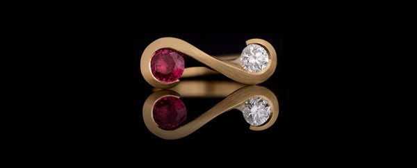 Ruby and white diamond Zeta ring in 18ct rose gold