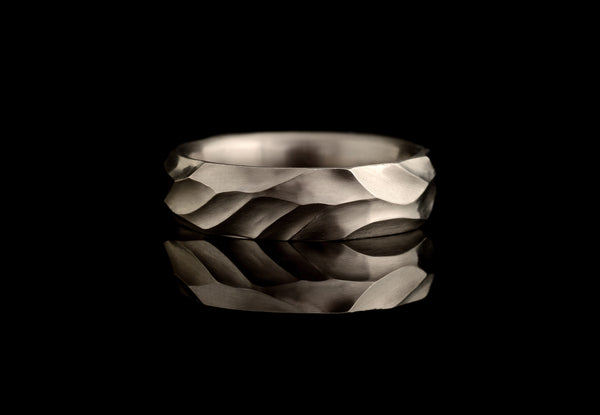 Dune - unique hand-carved textured mens wedding bands
