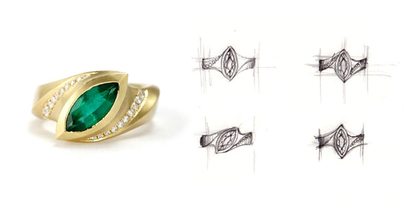 Redesigned marquise emerald engagement ring