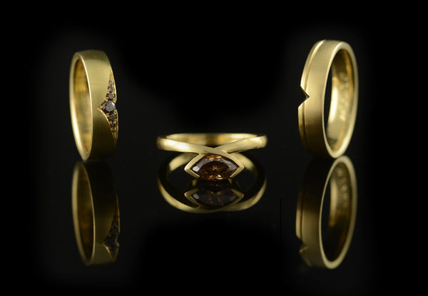 Bespoke gold and cognac diamond matching wedding bands