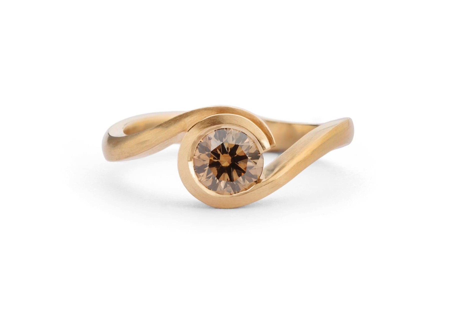 Yellow gold and cognac diamond wave engagement ring