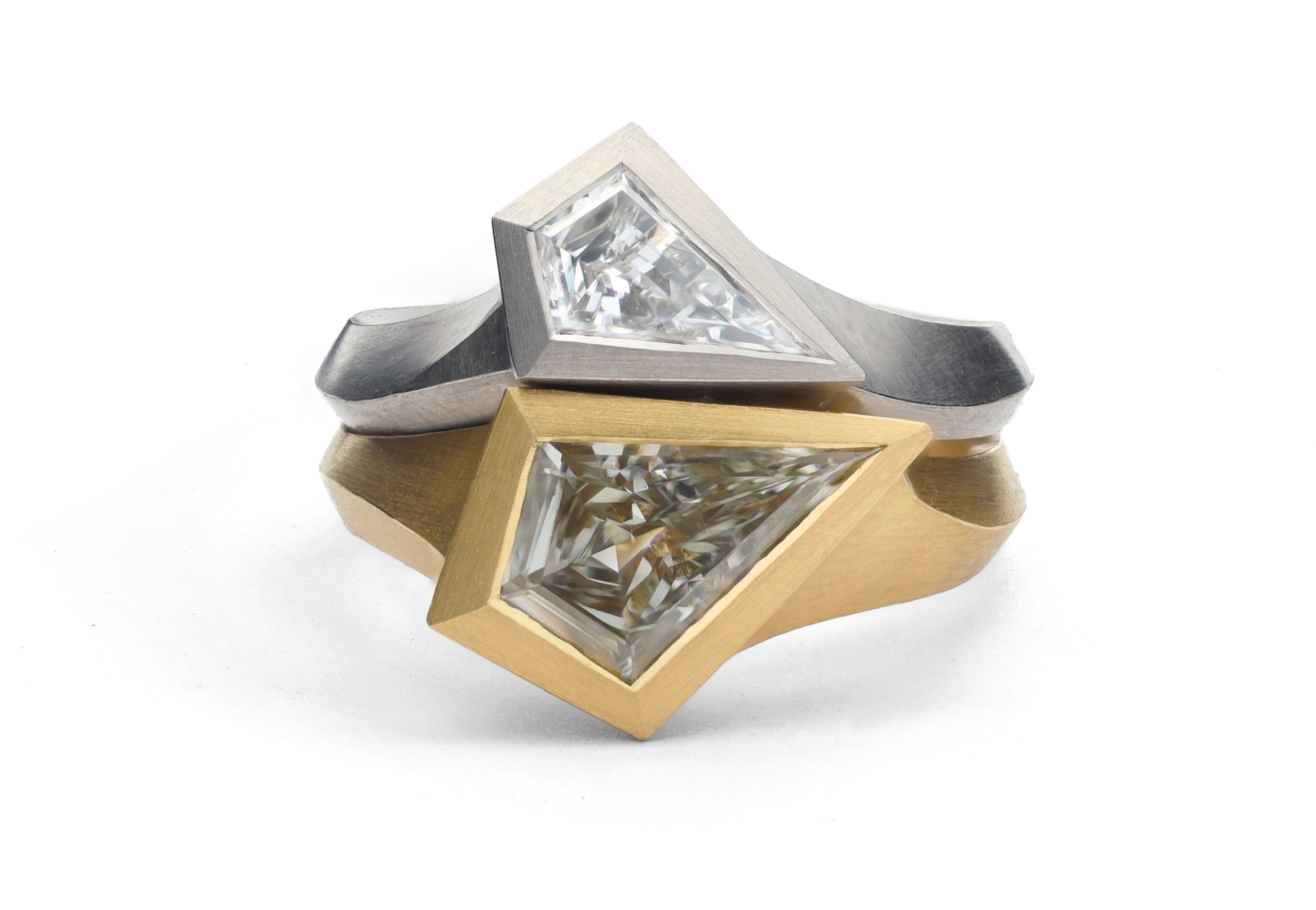 Aegis ring with 1.25ct kite shaped grey diamond
