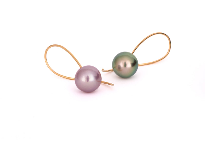 18 carat rose gold earrings with tahitian and pink pearls