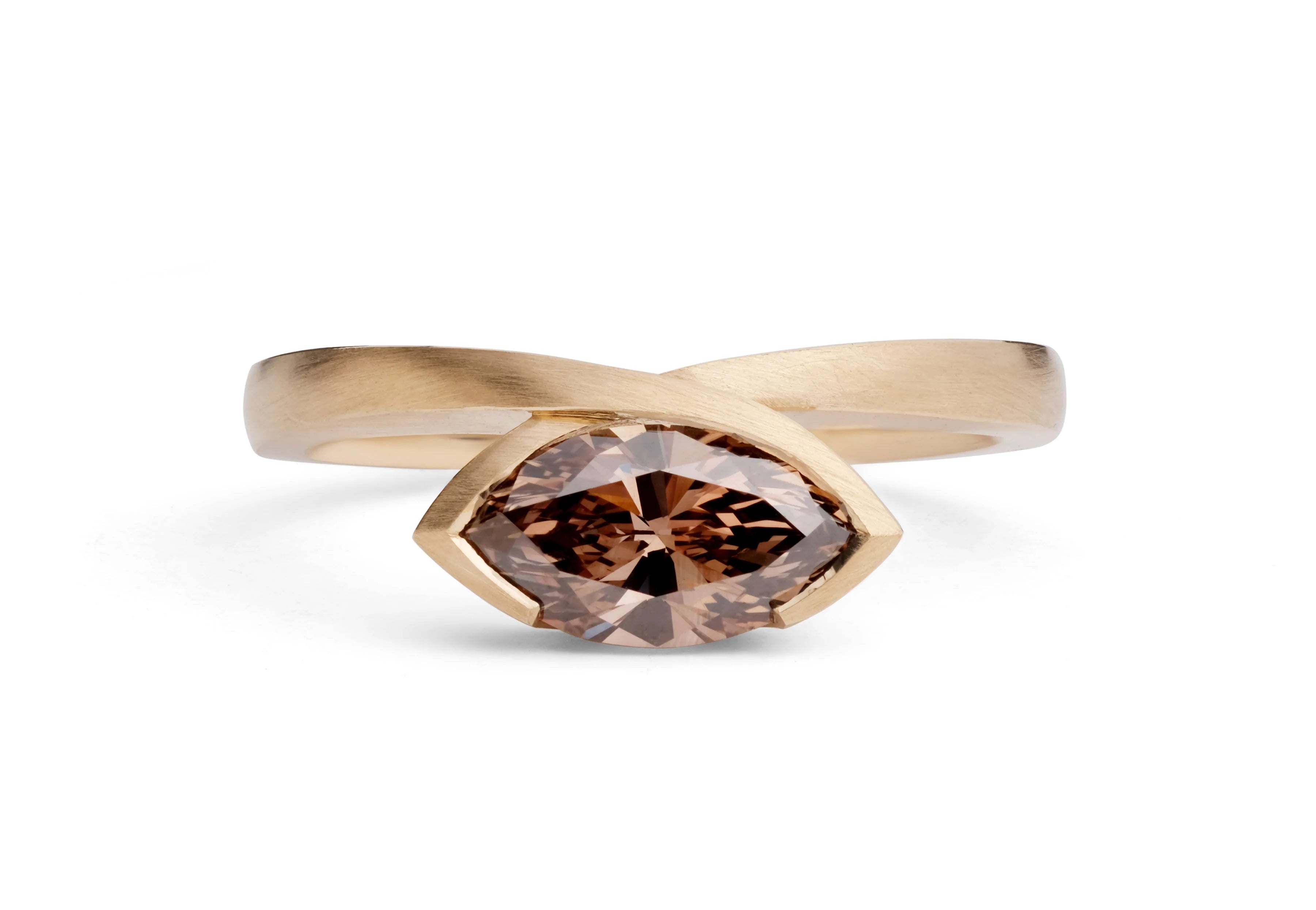 Marquise cognac diamond rose gold engagement ring