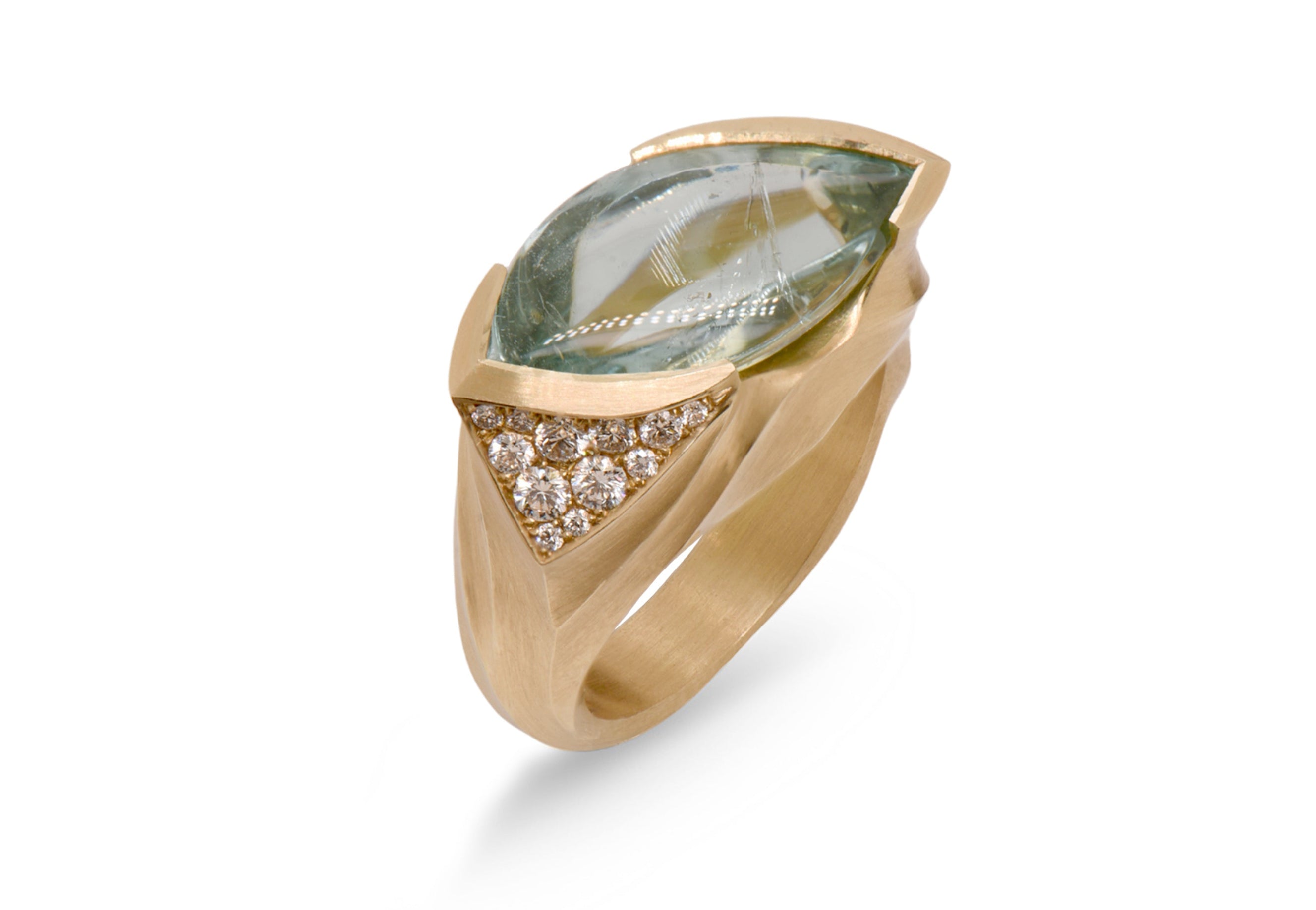 18ct Yellow Gold Marquise Beryl and Diamonds Arris Ring