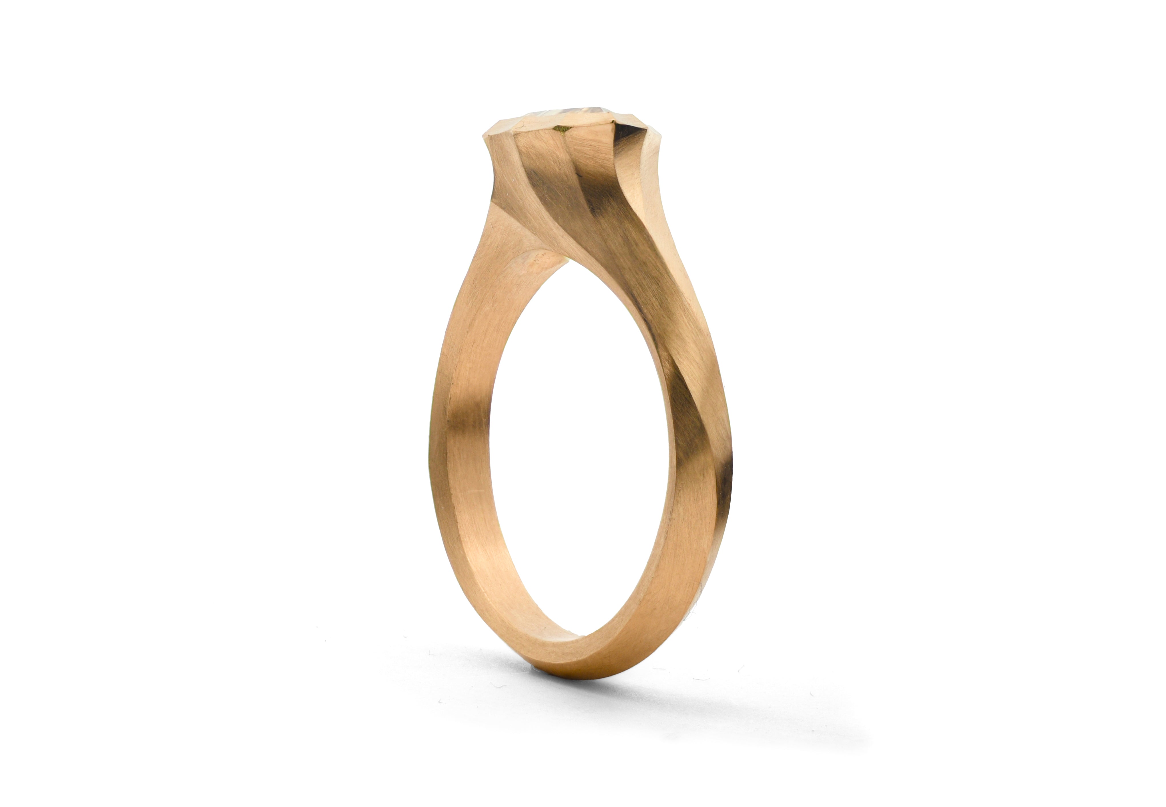 18ct Rose Gold Pear Cognac Diamond Faceted Arris Ring