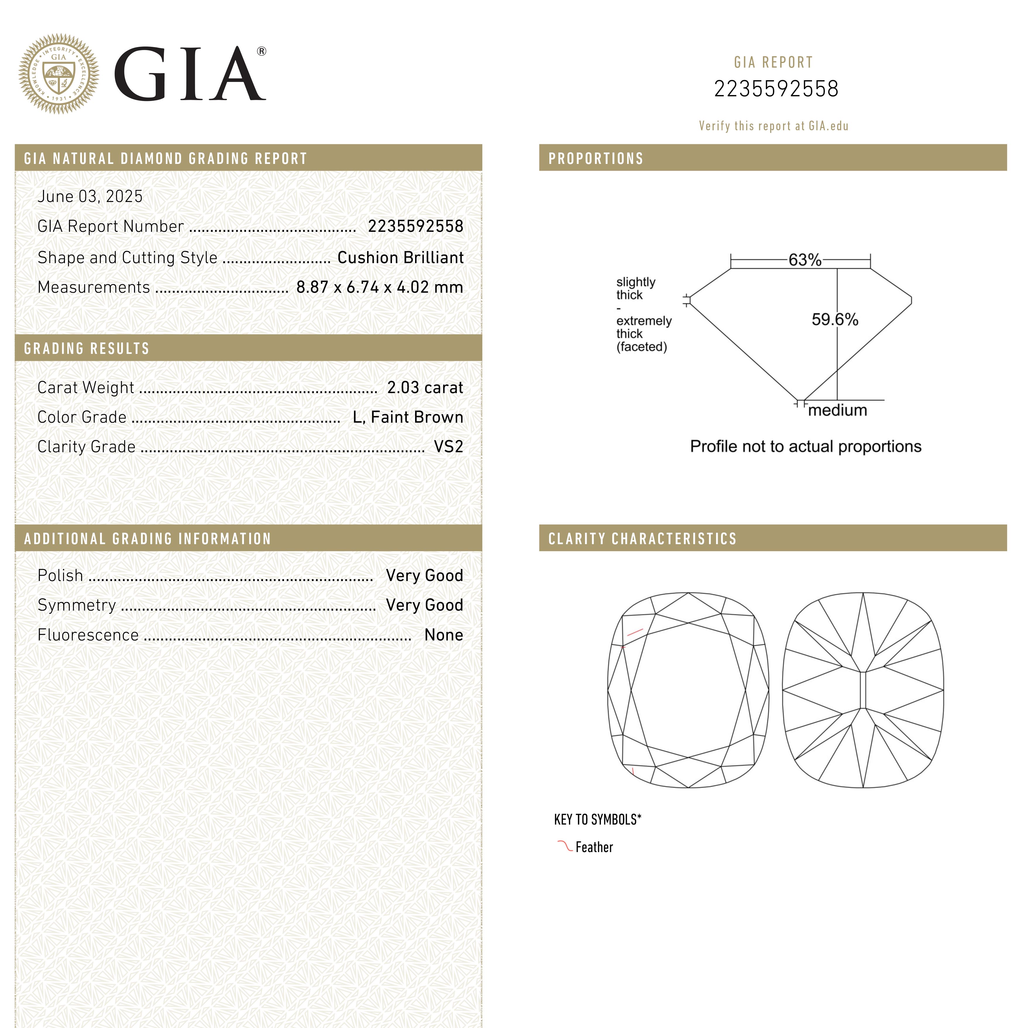 2.03ct 8.87x6.74x4.02mm GIA VS2 L Cushion Brilliant 27320-01
