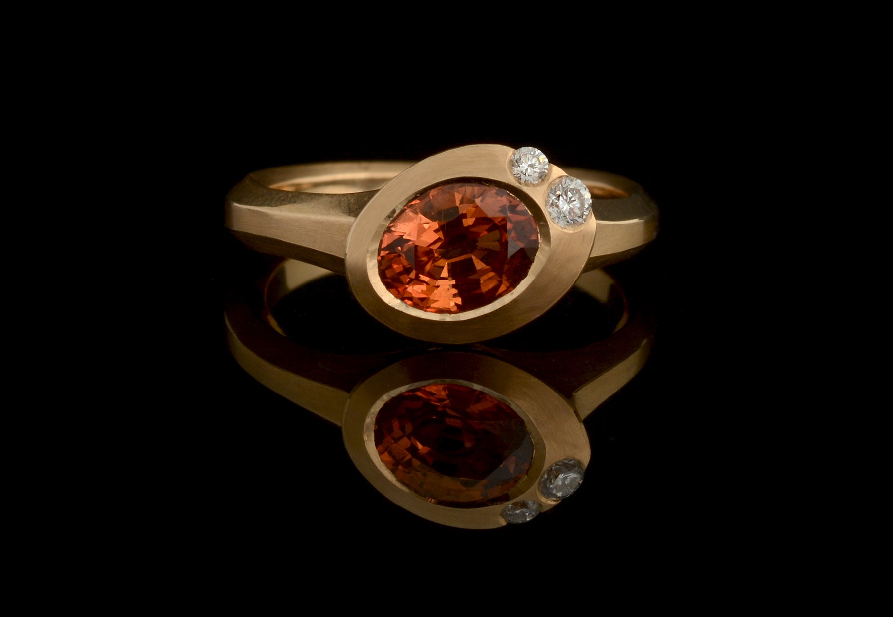 Arris orange sapphire and white diamond rose gold engagement ring 