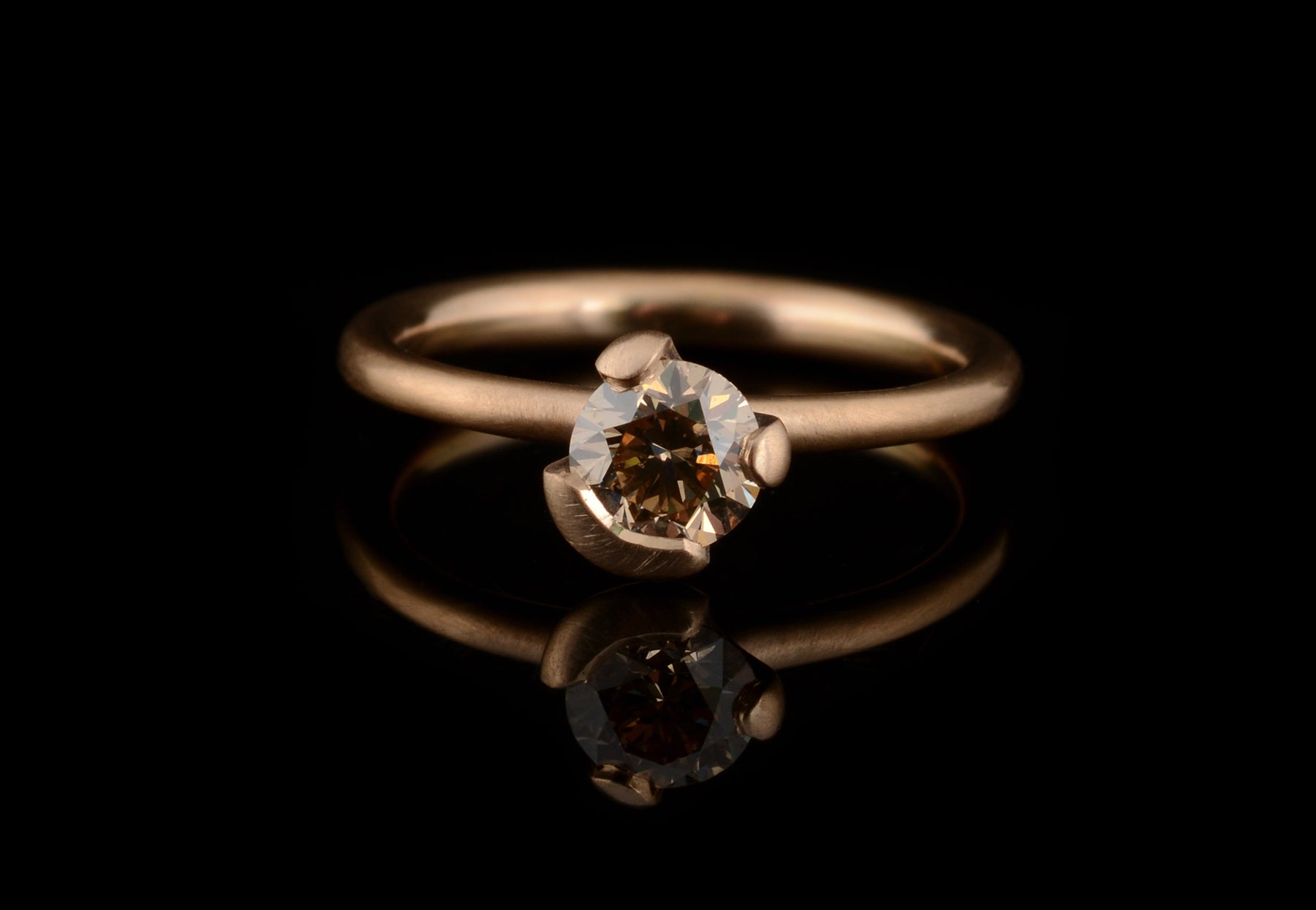Asymmetric claw cognac diamond rose gold engagement ring