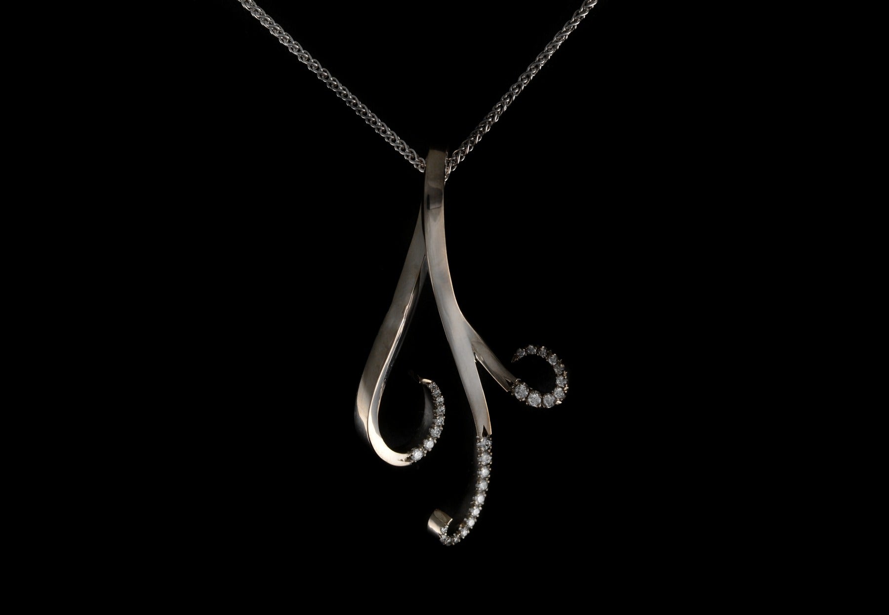 Fern forged white diamond and white gold pendant