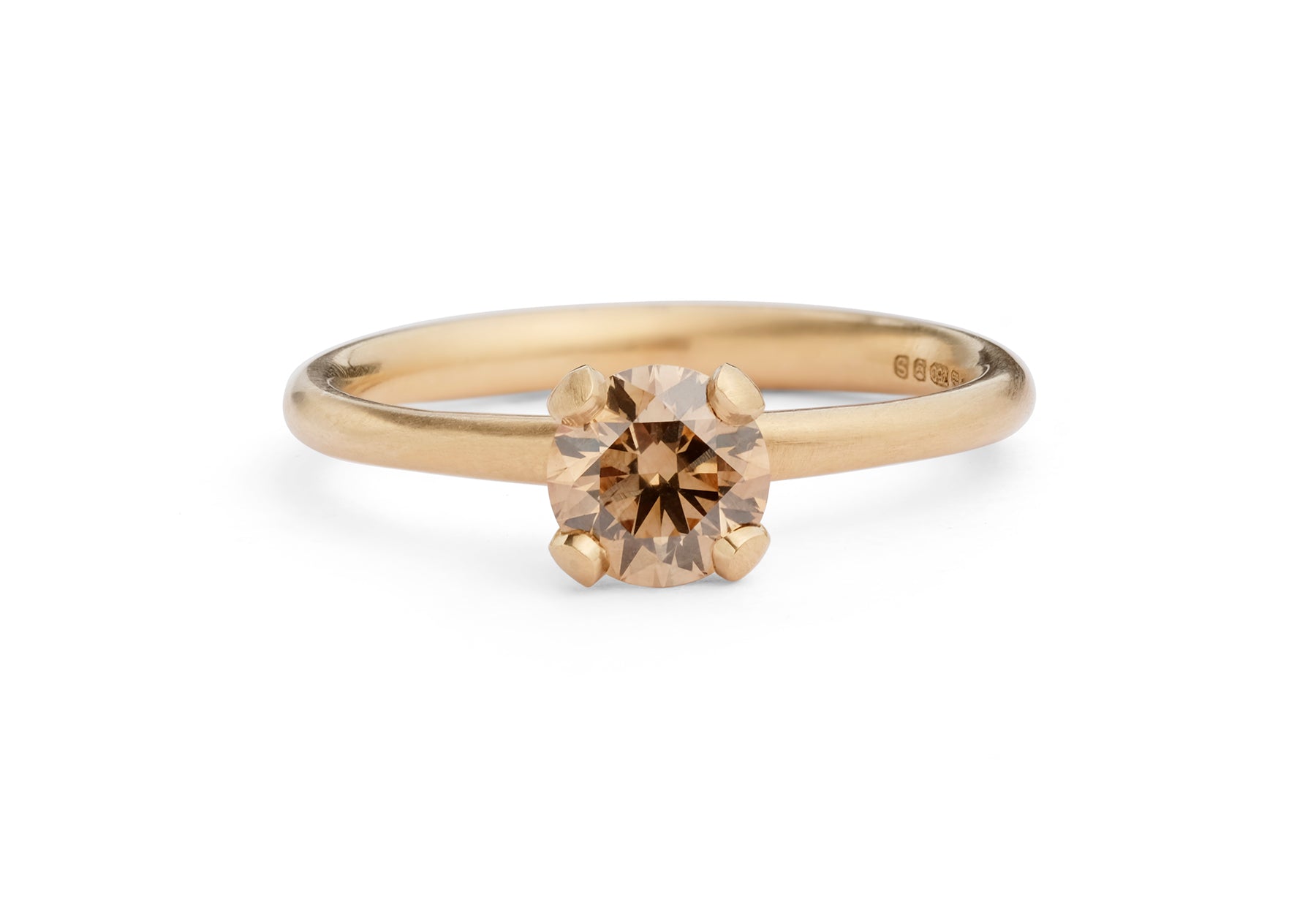 4 claw cognac diamond and rose gold engagement ring