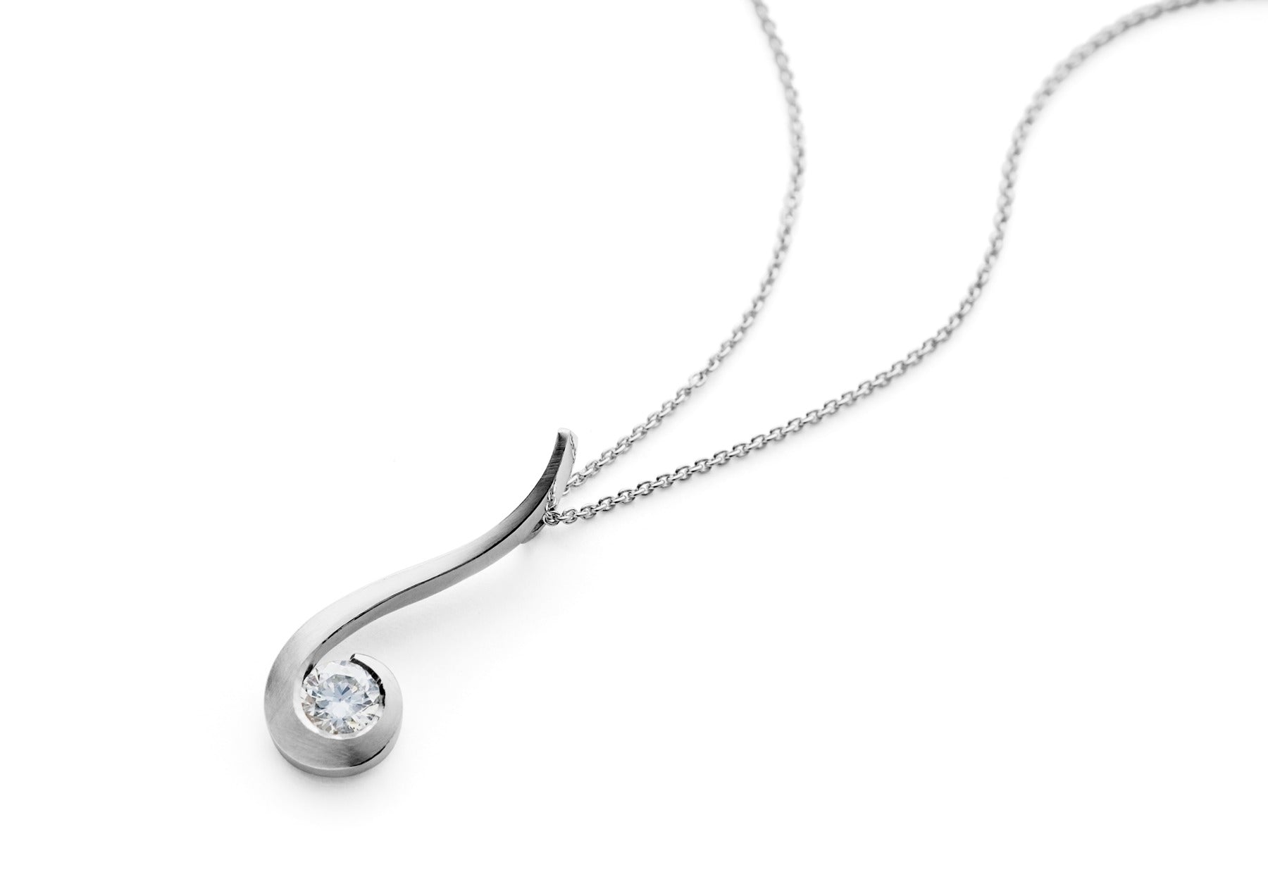 Twist white diamond and platinum pendant