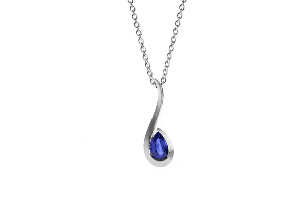 Platinum and pear shaped sapphire Twist pendant