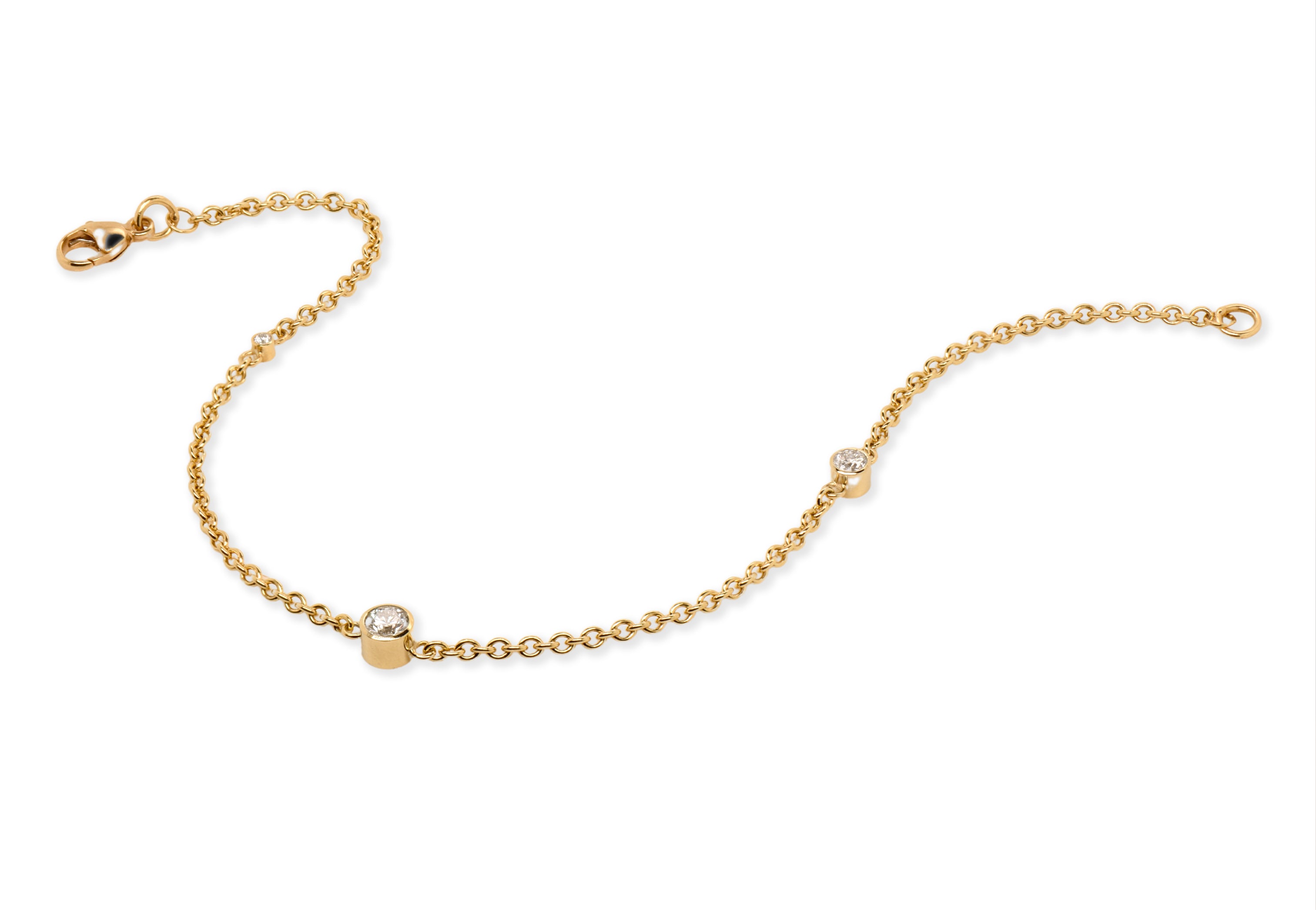 handmade diamond bracelet with 3 diamond on 18ct gold chain