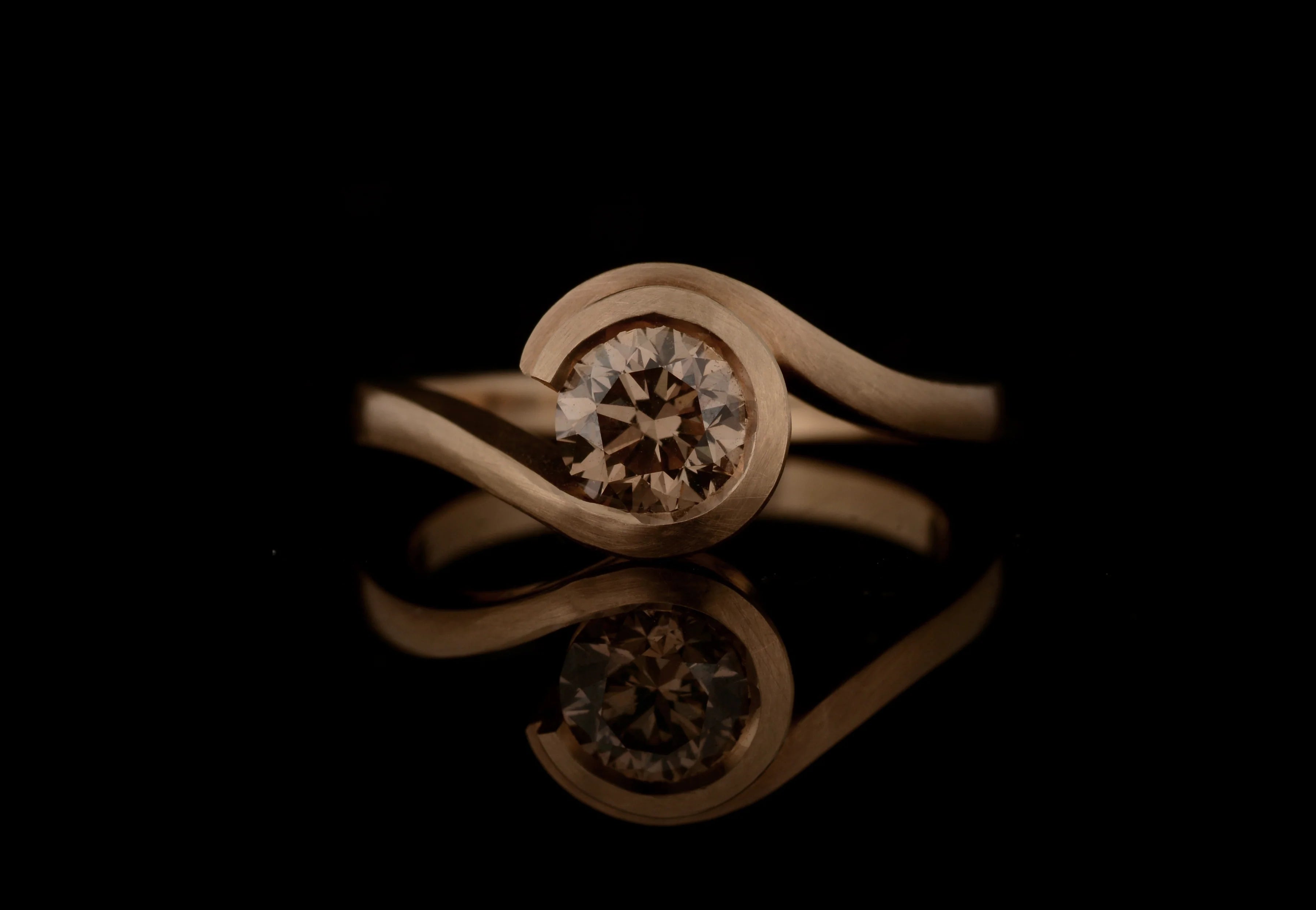 Wave cognac diamond rose gold engagement ring