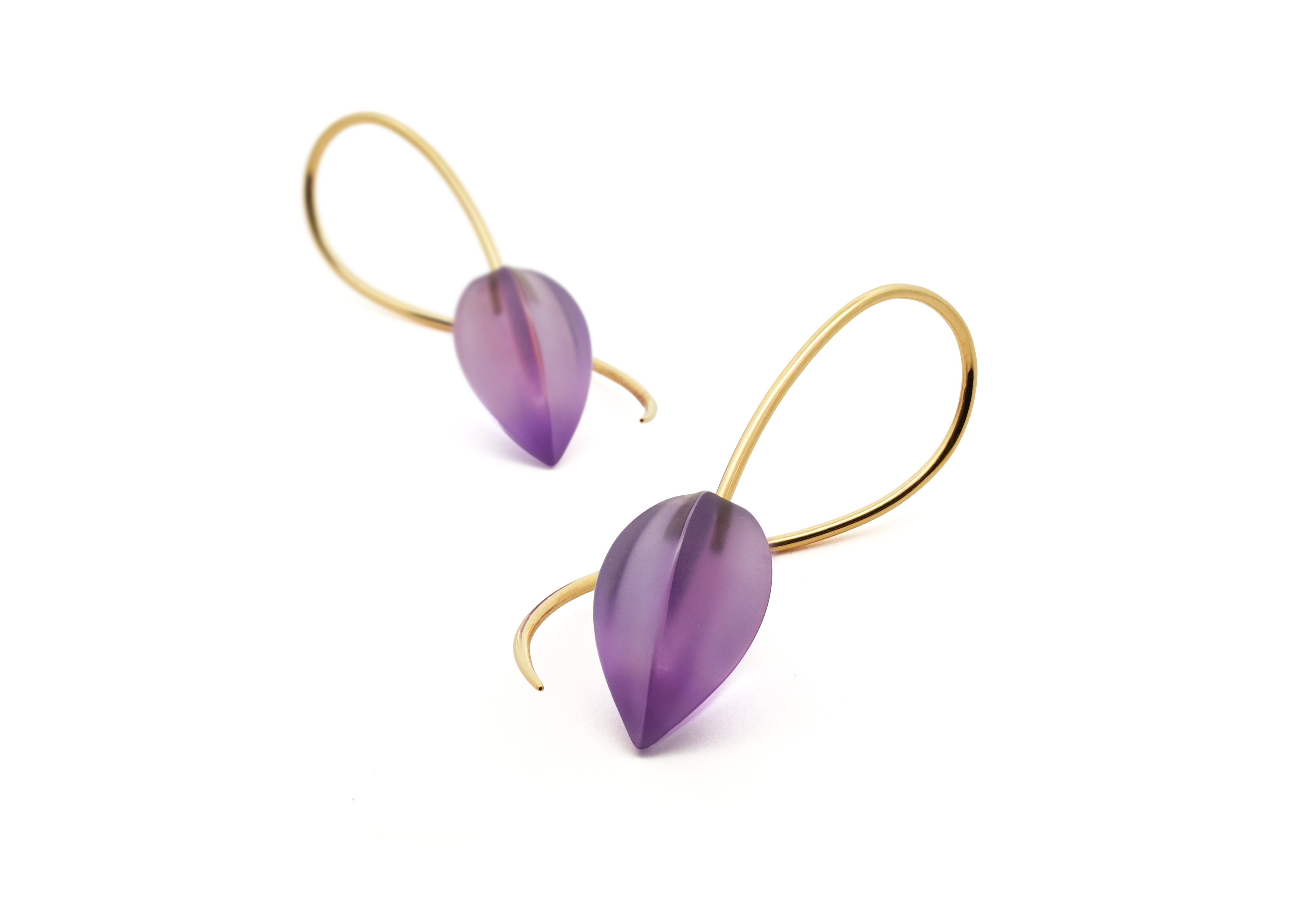 18ct Rose Gold Carved Amethyst Drop Earrings