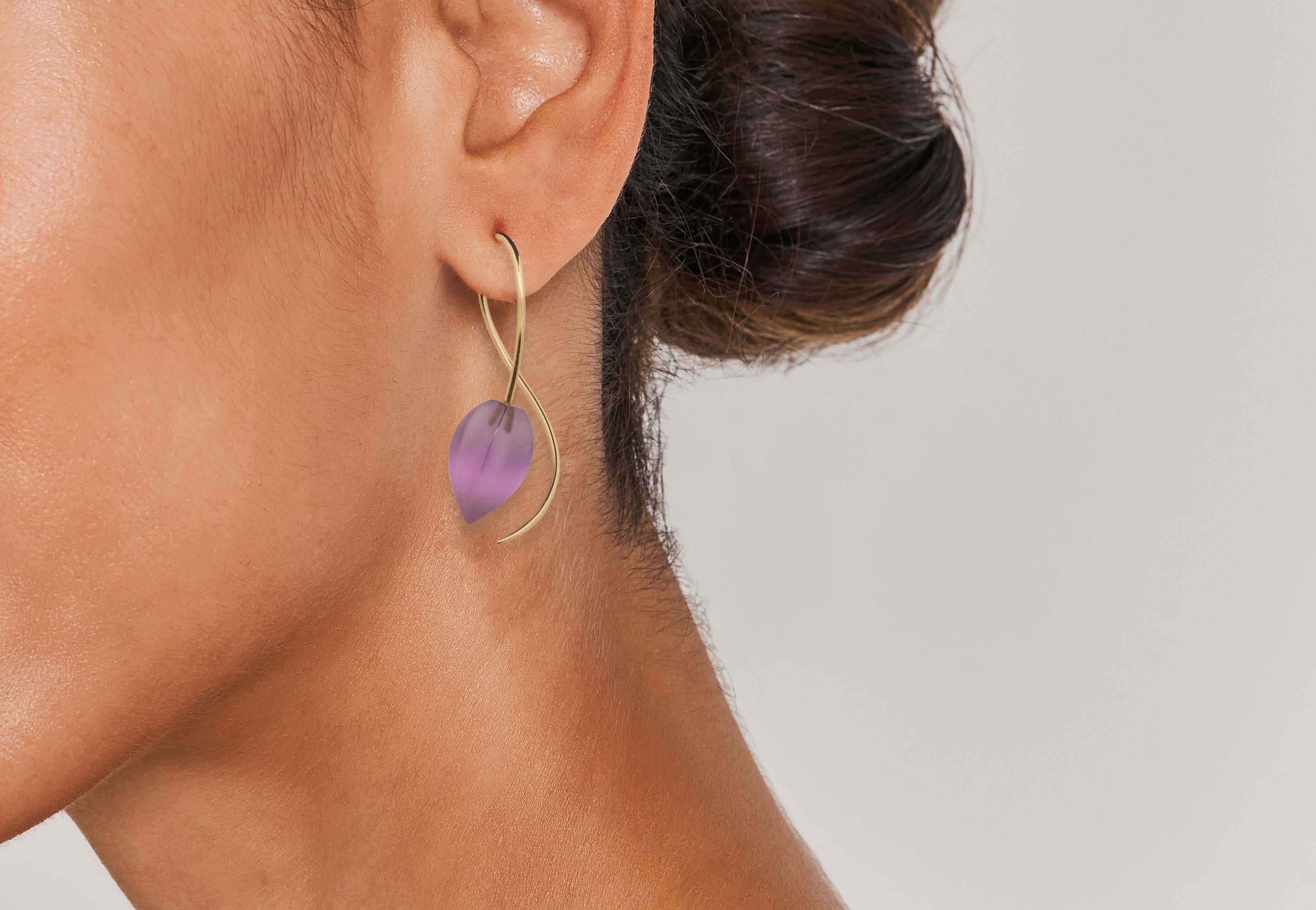 18ct Rose Gold Carved Amethyst Drop Earrings