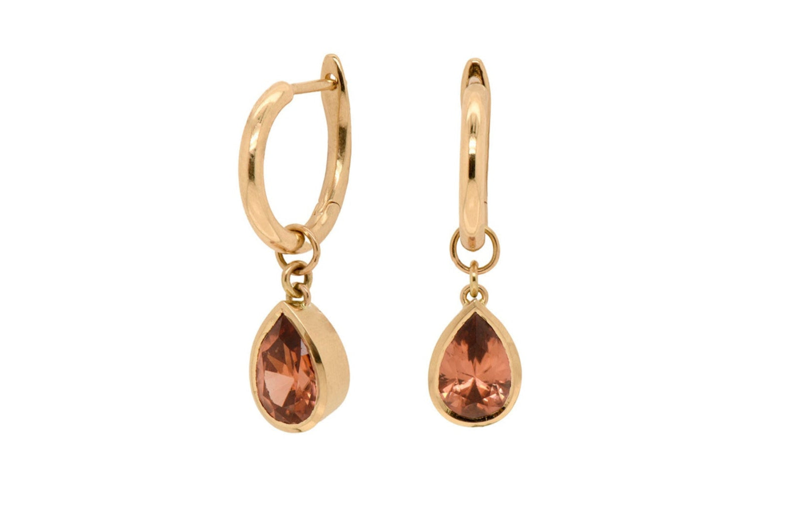 18ct Gold Pear Shaped Zircon Drop Huggie Hoops