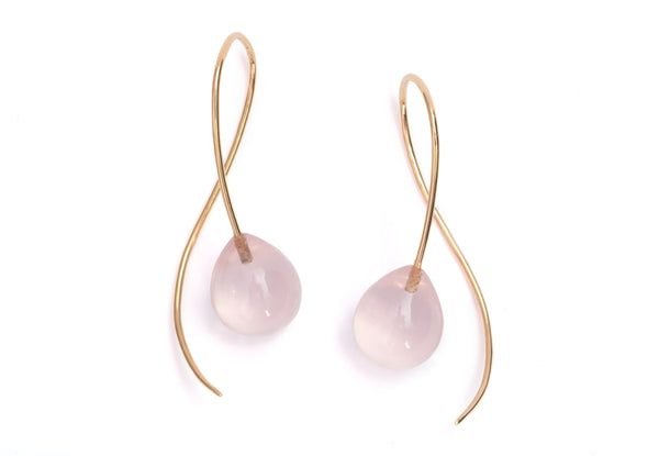 18 carat gold rose quartz drop earrings