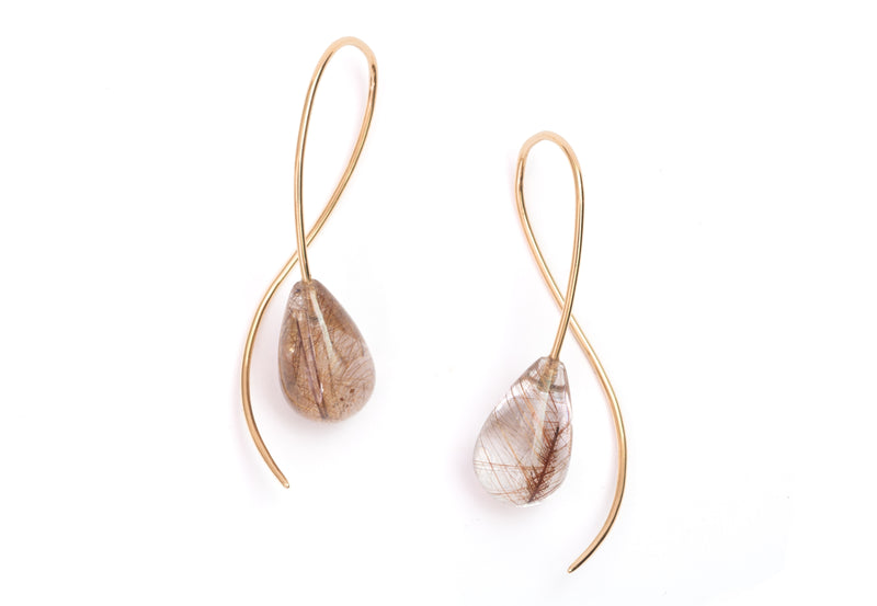 18 carat gold rutilated quartz drop earrings
