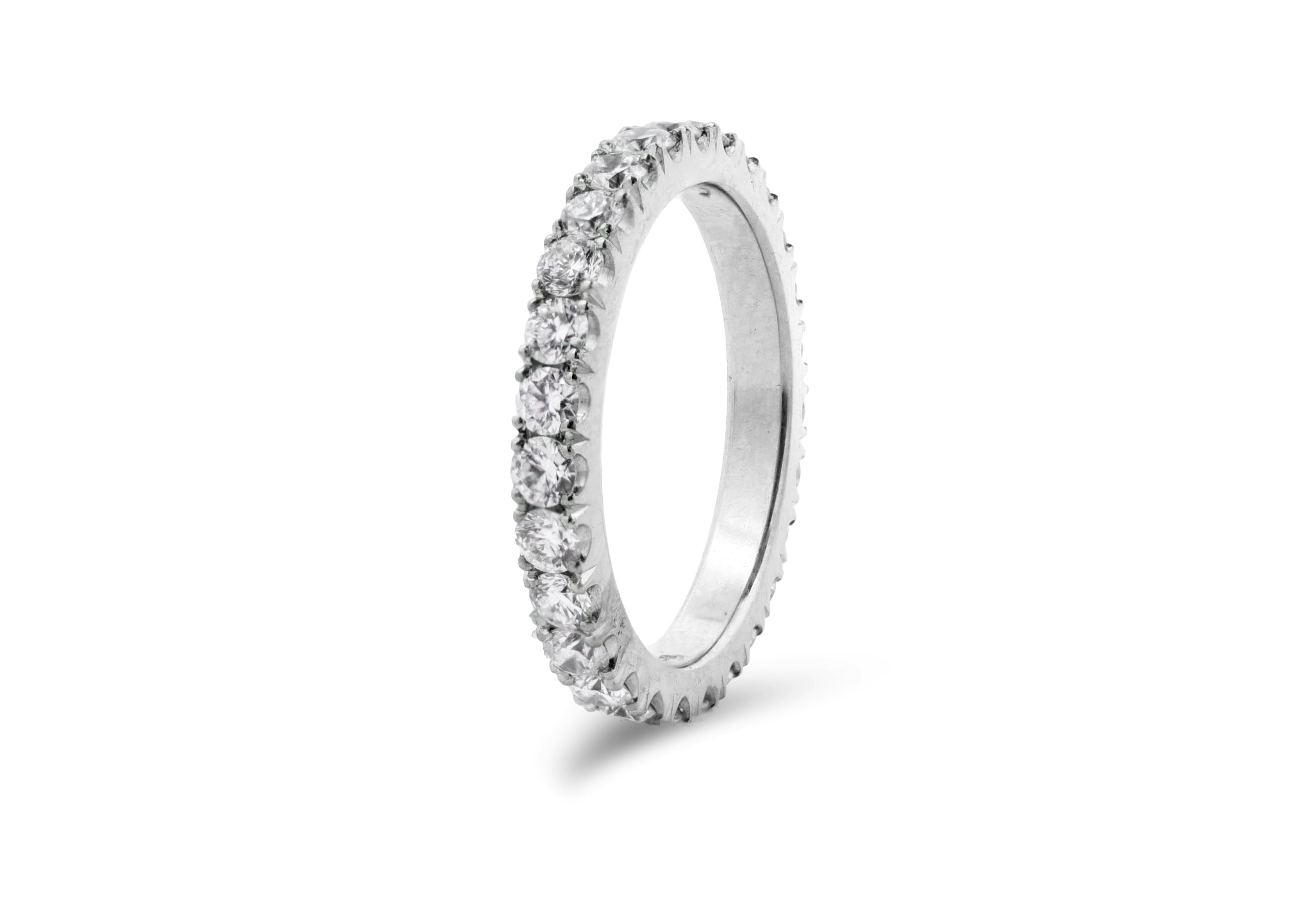'Thread' wide platinum diamond set wedding/eternity bands