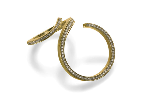 18ct forged yellow gold and pave diamond cocktail ring