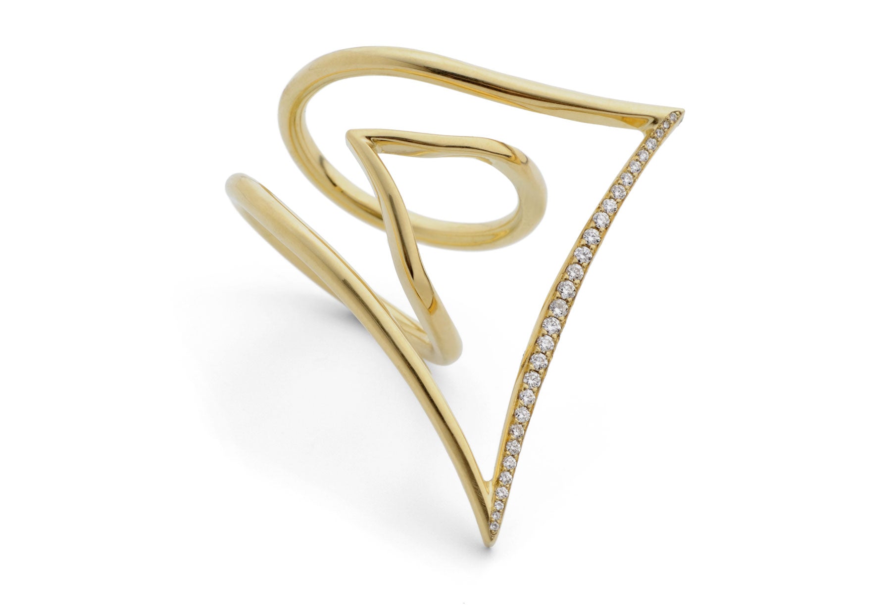 Angular 18ct gold wire pave diamond cocktail ring