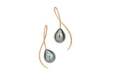18 carat gold drop earrings with Tahitian black pearls-McCaul