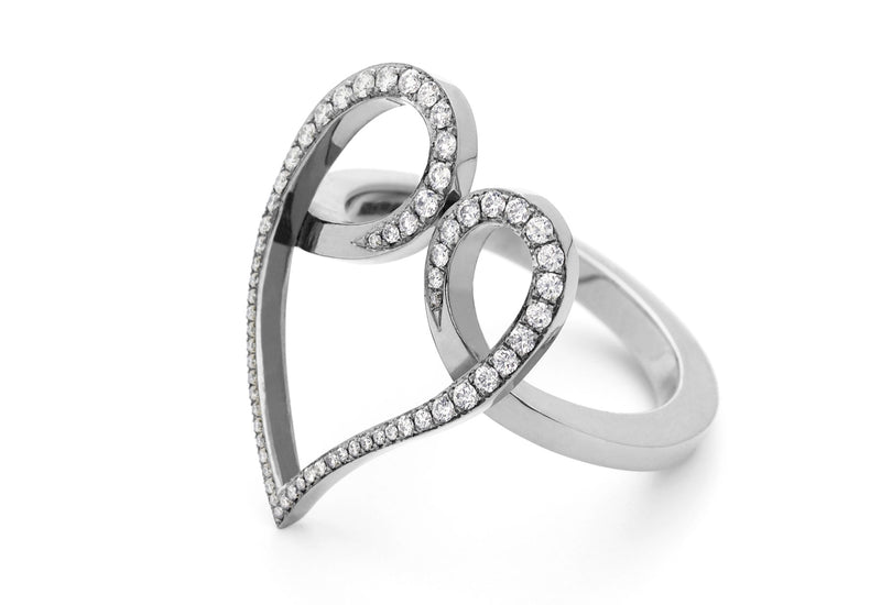 18ct white gold and diamond forged heart ring