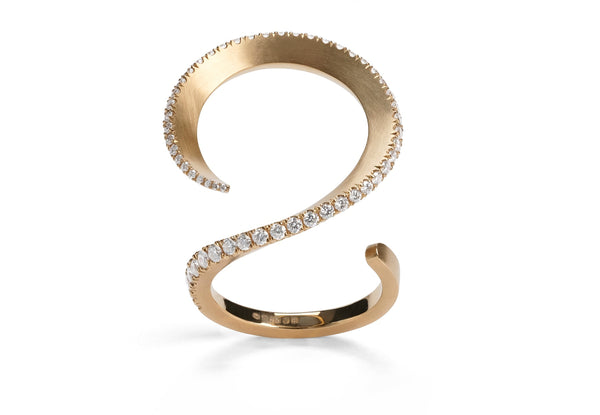 18ct rose gold forged diamond set ring