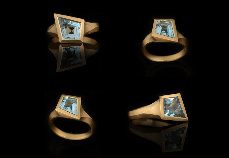 Aegis Ring with Kite Shaped Aquamarine