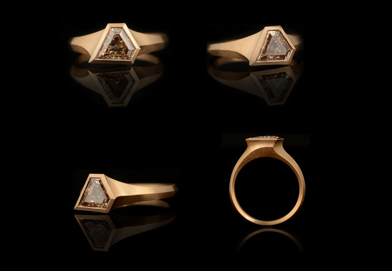 Aegis shield cut cognac diamond rose gold ring