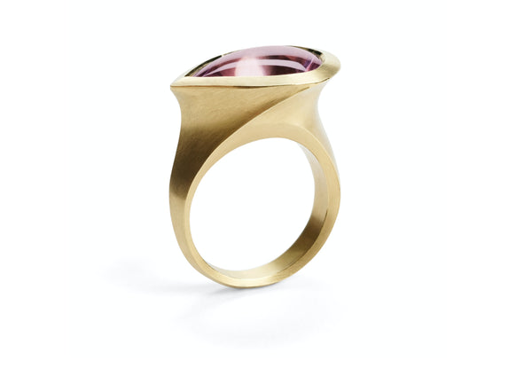 Carved Yellow Gold Arris Cocktail Ring with Fancy Cut Teardrop Amethyst-McCaul