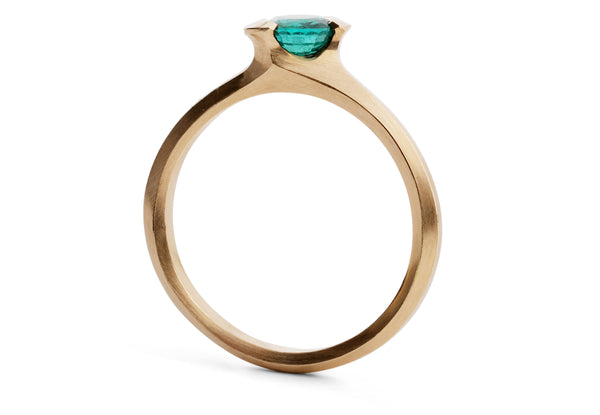 Hand carved asymmetrical rose gold arris ring with emerald-McCaul