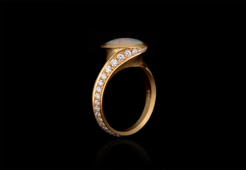 Lightning Ridge Opal & diamond set Arris ring-McCaul