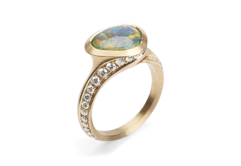 Lightning Ridge Opal & diamond set Arris ring-McCaul
