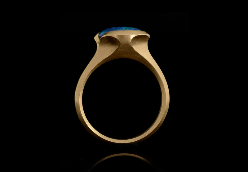 Carved yellow gold and black opal Arris ring-McCaul